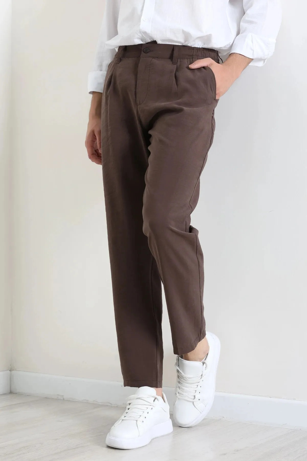 Erkek Modal Baggy Beli Lastikli Pantolon Kahve