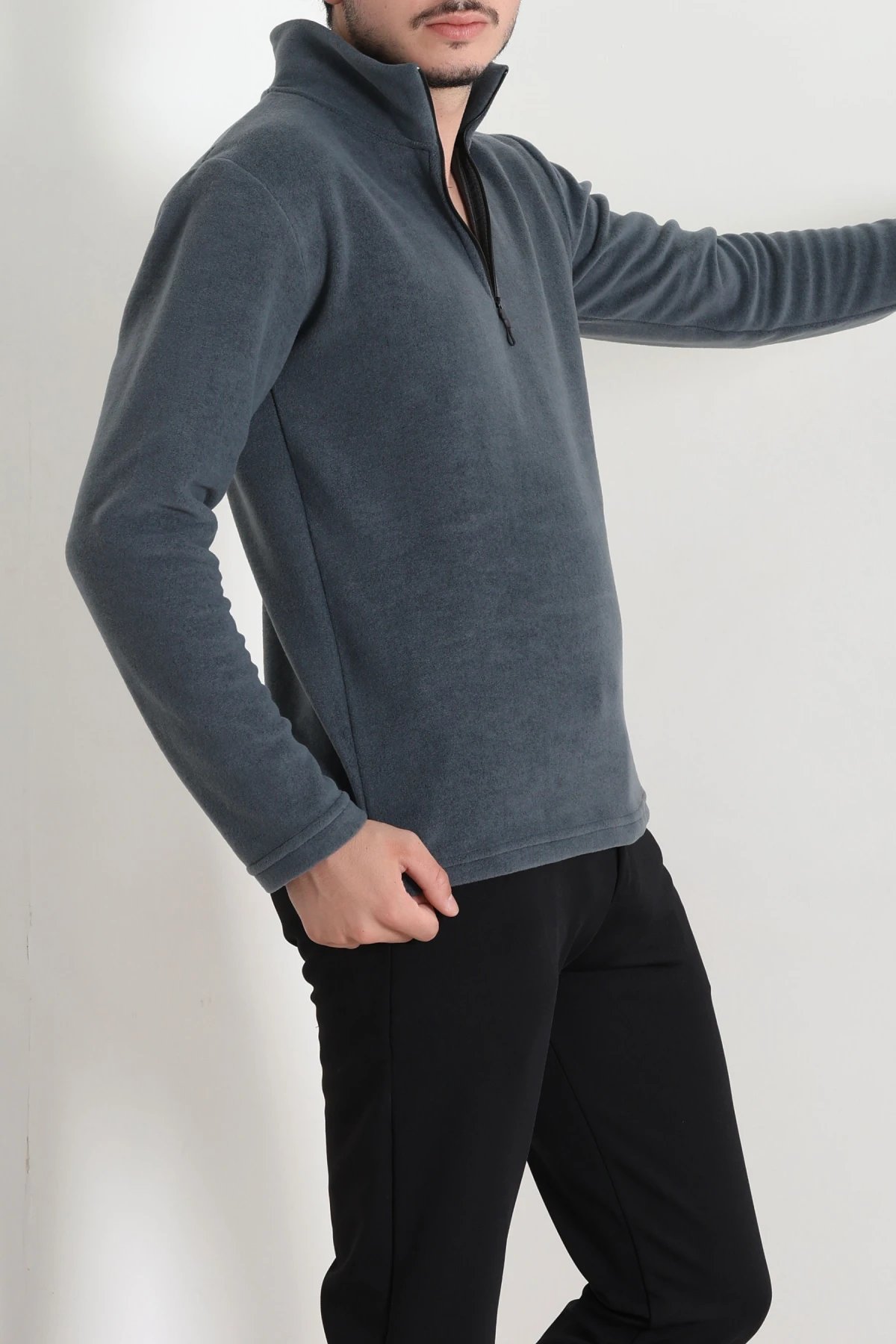 Yarım Fermuarlı Polar Erkek Sweat Antrasit