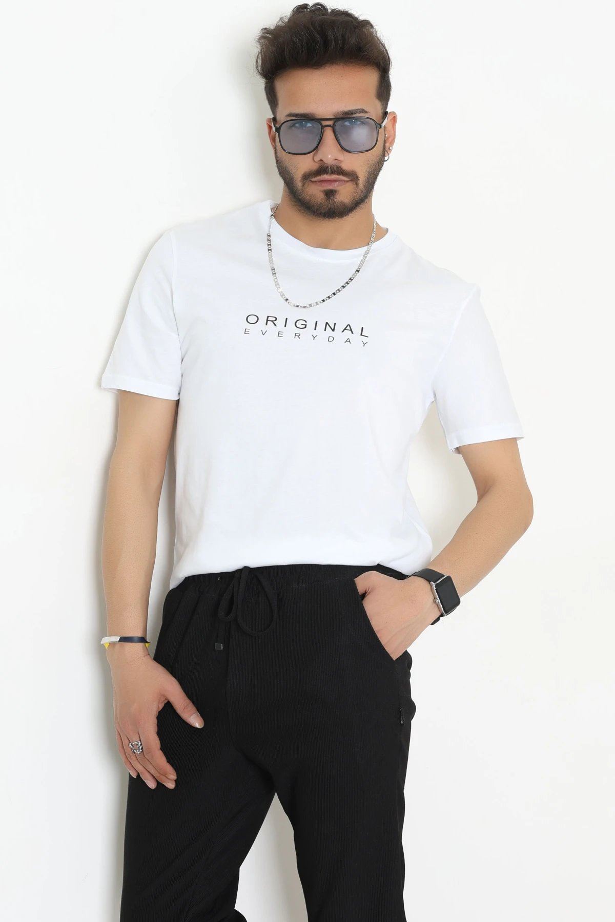 Lüx Penye Regular Baskılı Erkek Tişört Beyaz - 71261.1878.