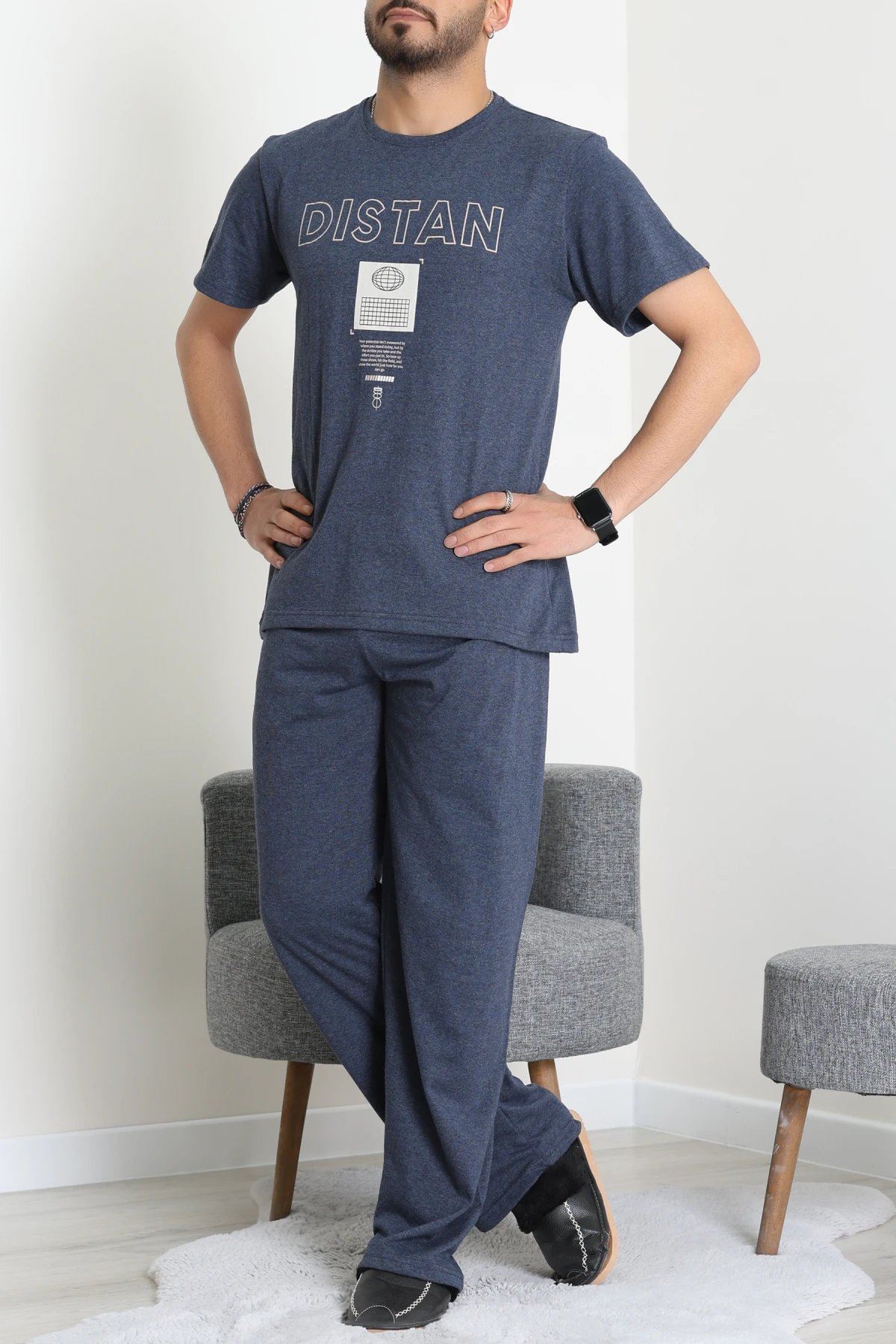 Kısa Kollu Süprem Erkek Pijama Takımı İndigo - 70946.1961.