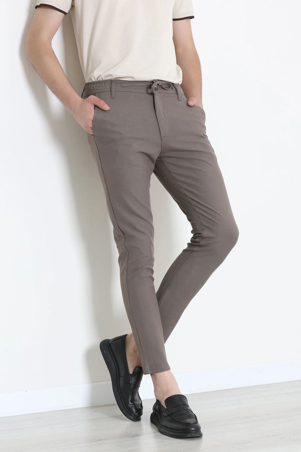 Dokuma Beli Lastikli Erkek Jogger Pantolon Vizon - 42515.2091.