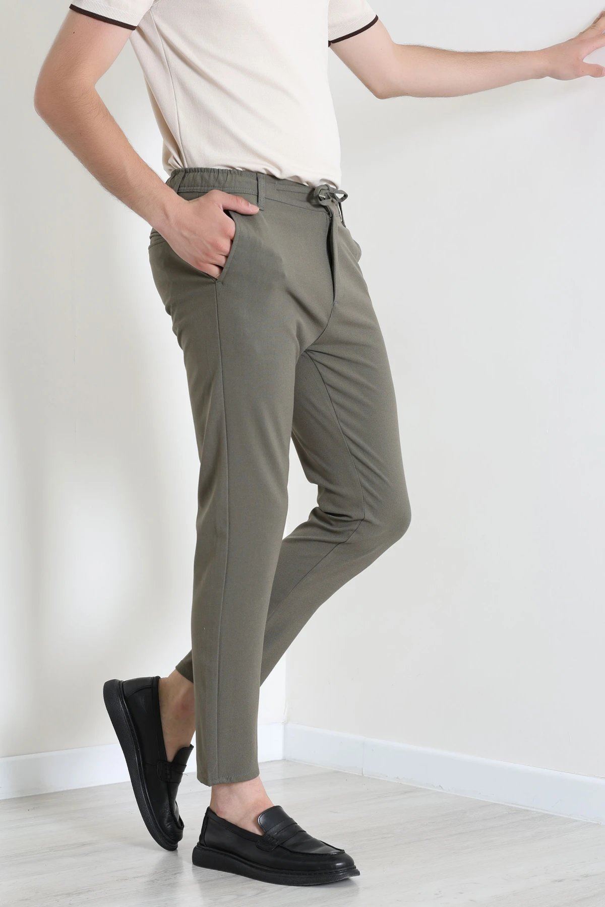 Dokuma Beli Lastikli Erkek Jogger Pantolon Koyuhaki - 42515.2091.