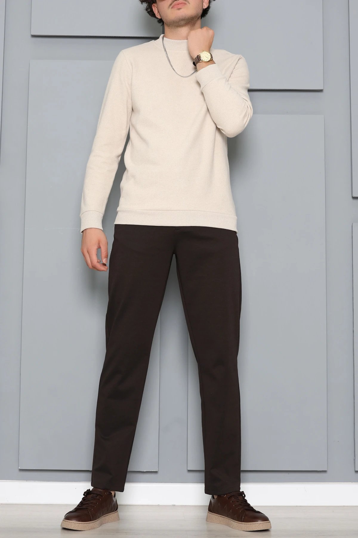 Selanik Yarım Boğazlı Erkek Sweat Bej