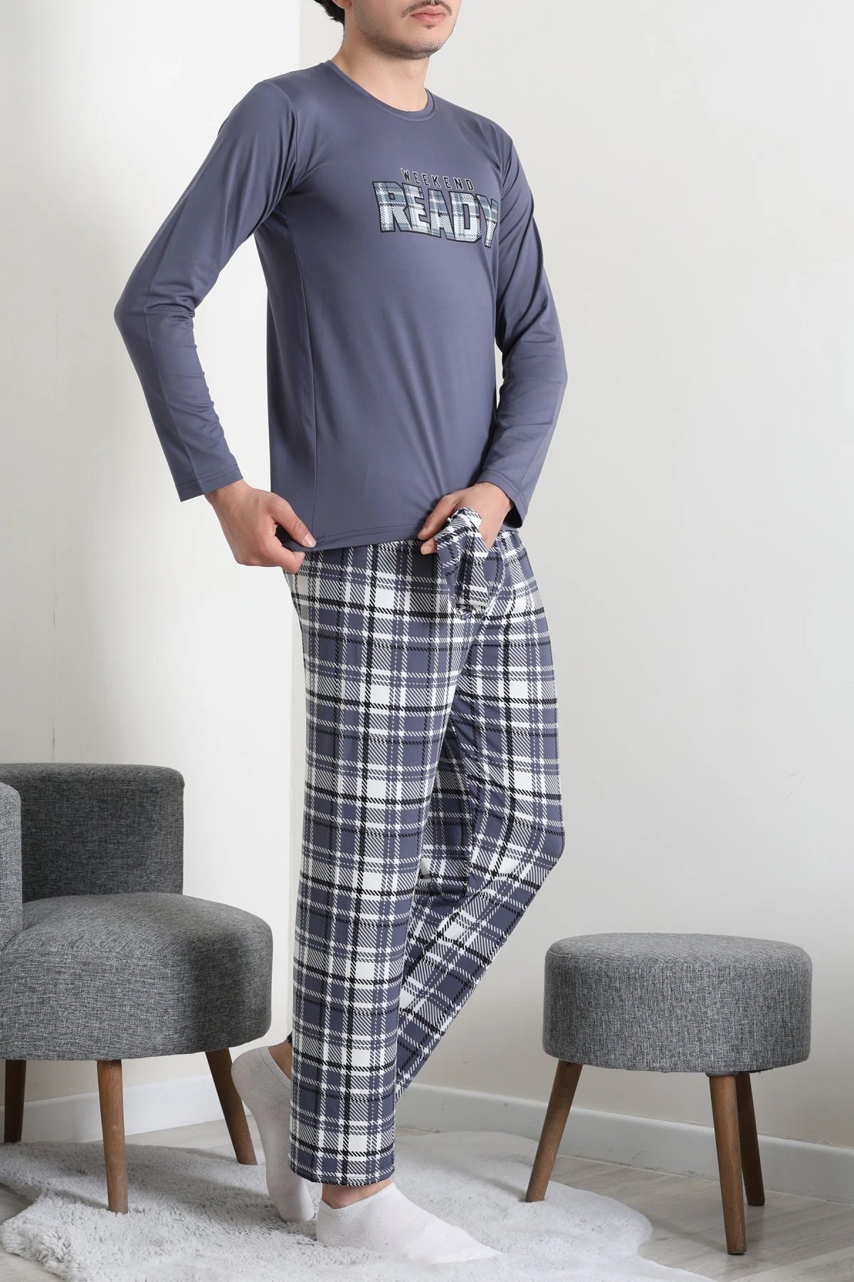 Milan Erkek Pijama Takımı Füme