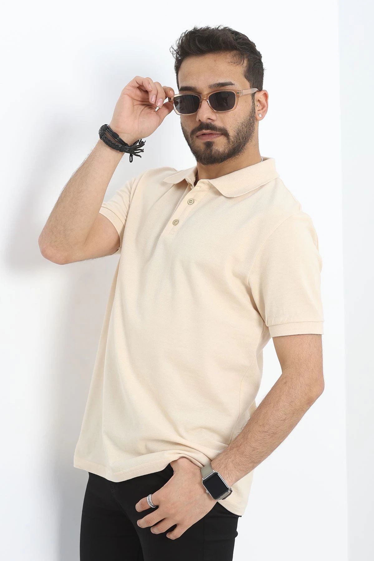 Gömlek Yaka Erkek Tişört Bej - 21844.200.