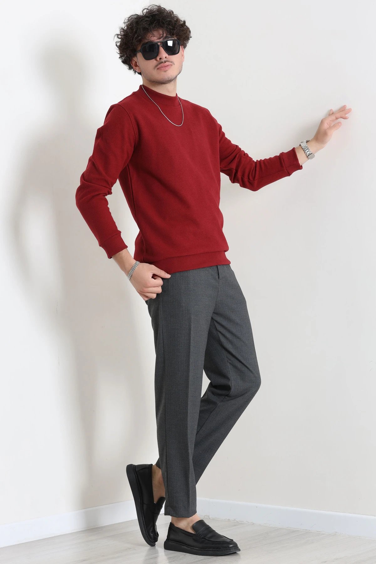 Selanik Yarım Boğazlı Erkek Sweat Bordo