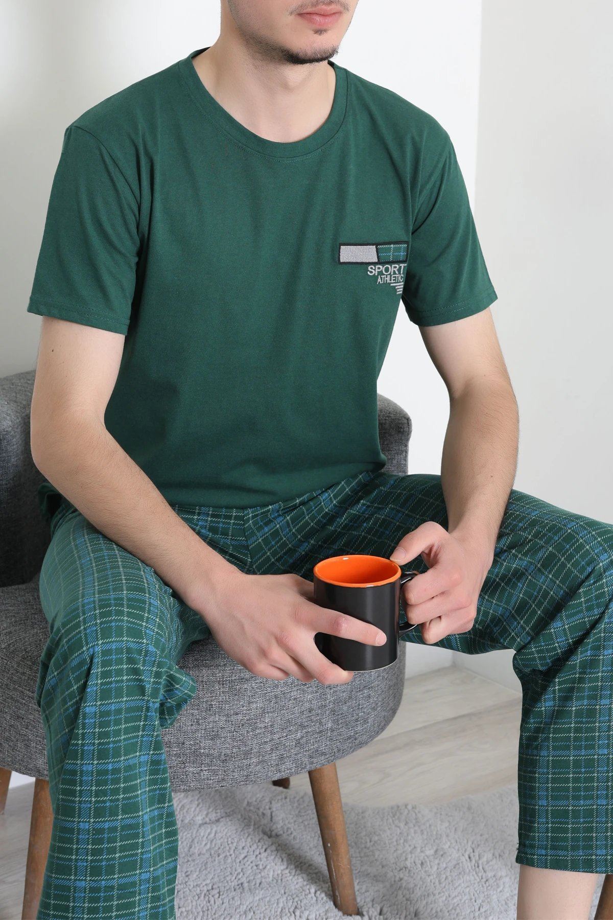 Kısa Kollu Erkek Pijama Takımı Koyuyeşil - 41985.1048.