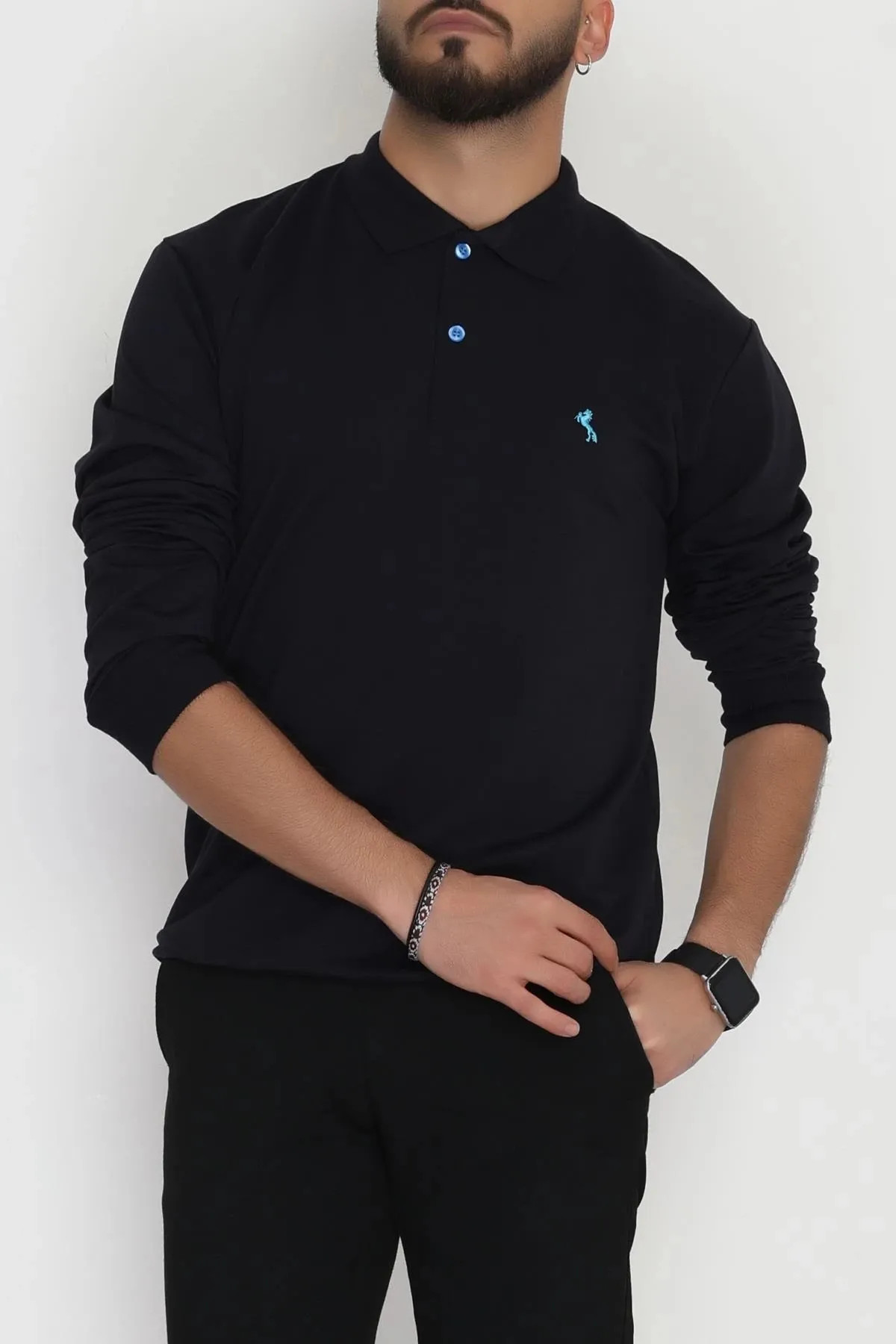 2 İplik Likralı Polo Yaka Erkek Sweat Koyulaci