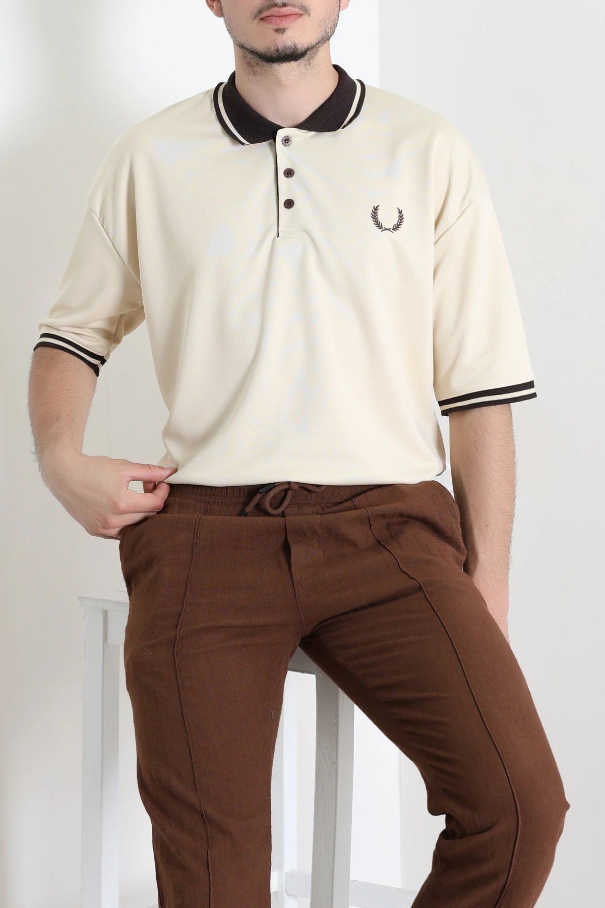 Premium Pike Polo Yaka Oversize Erkek Tişört Bej - 71793.1567.