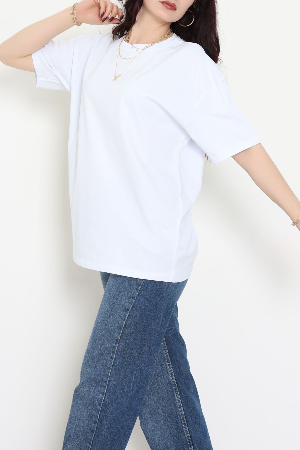 Kompak Penye Unisex Baskısız Oversize Tişört Beyaz - 55045.1872.