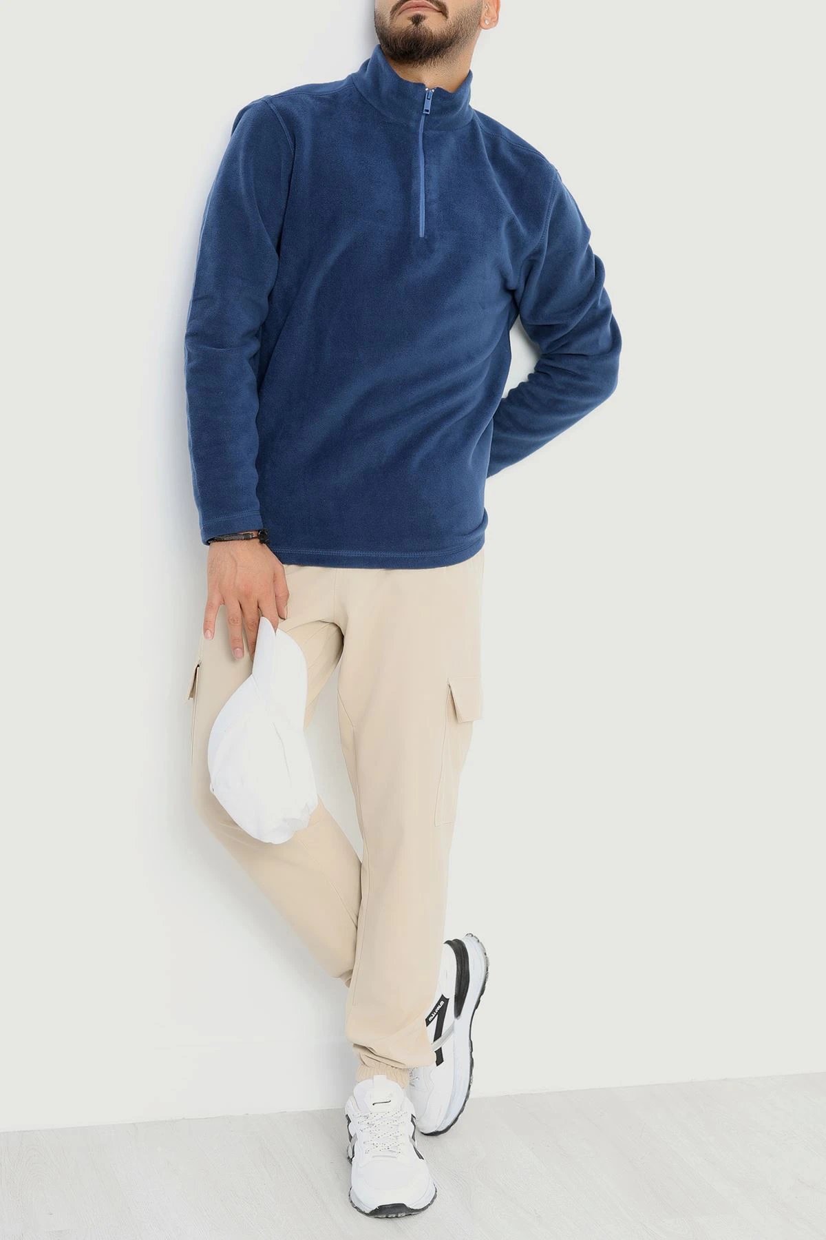 Yarım Fermuar Erkek Polar Sweat İndigo