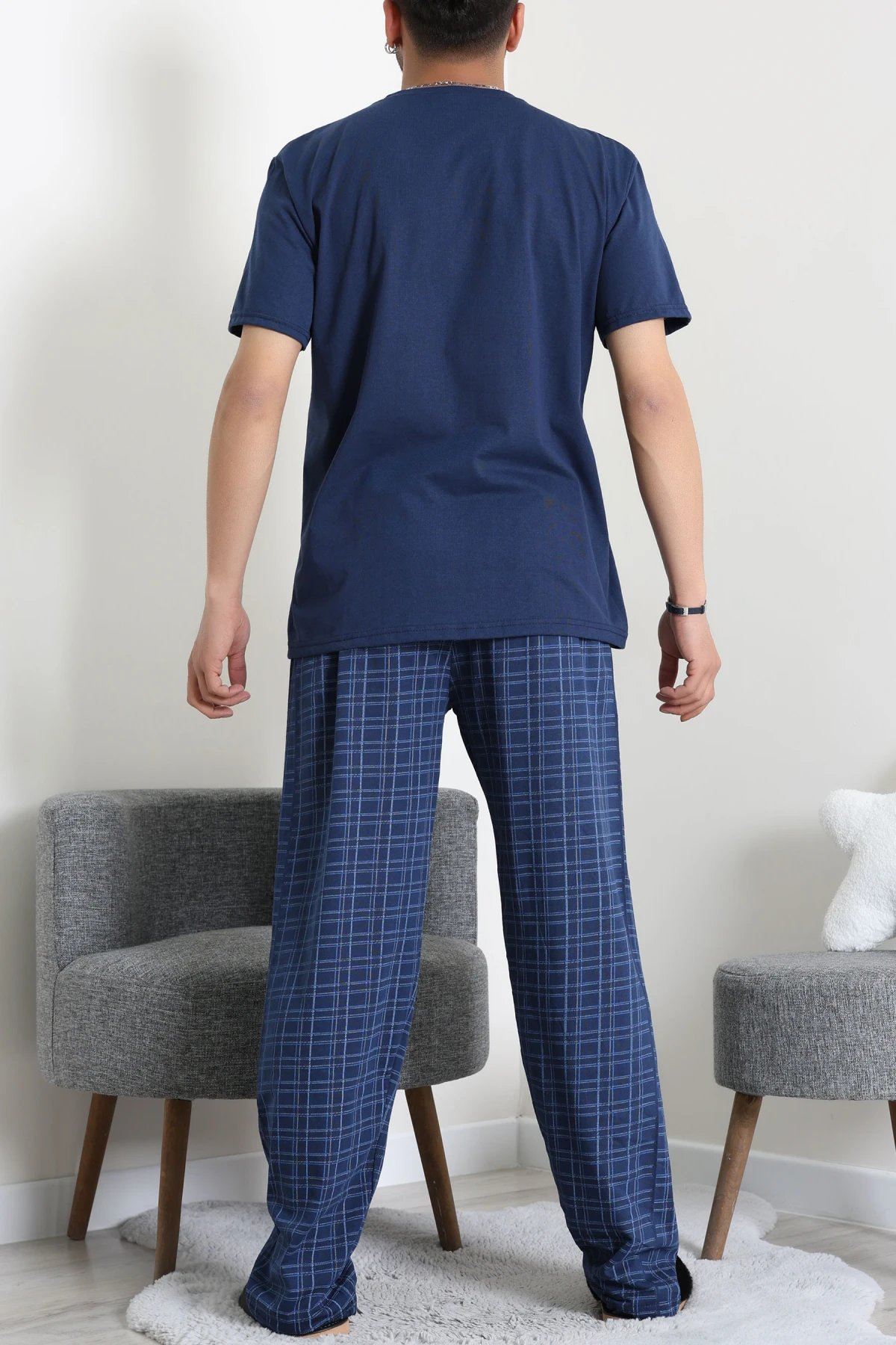 Süprem Ekose Erkek Pijama Takımı Lacivert - 41985.1048.