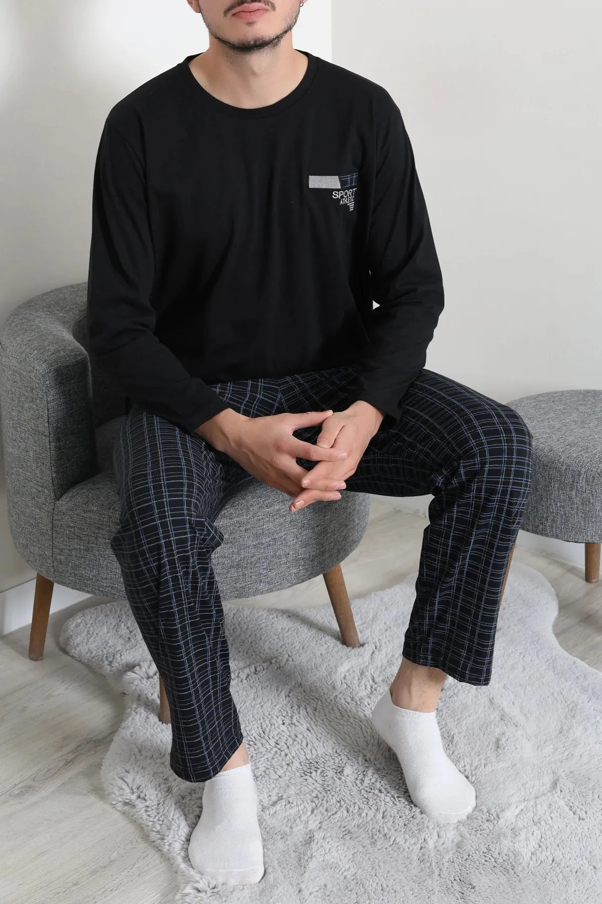 Süprem Ekose Erkek Pijama Takımı Siyah