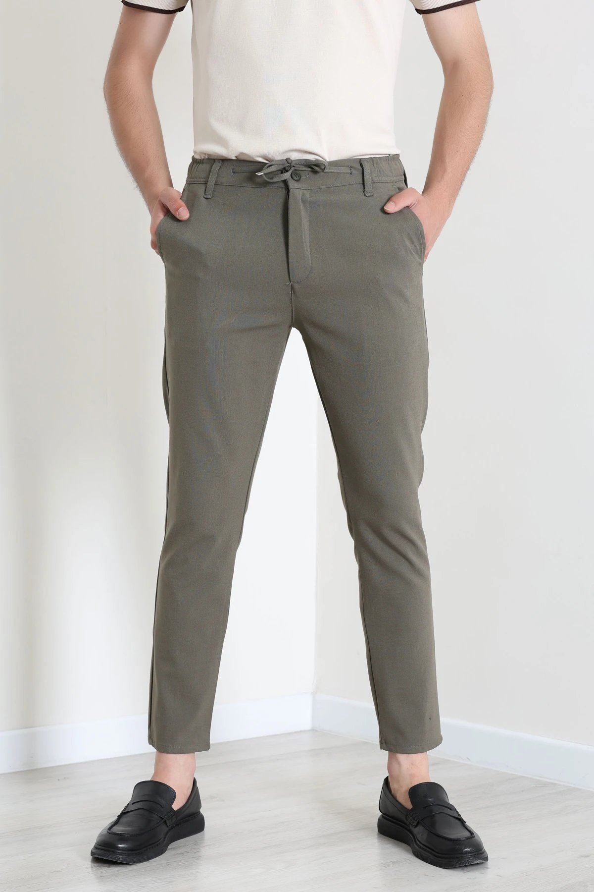Dokuma Beli Lastikli Erkek Jogger Pantolon Koyuhaki - 42515.2091.