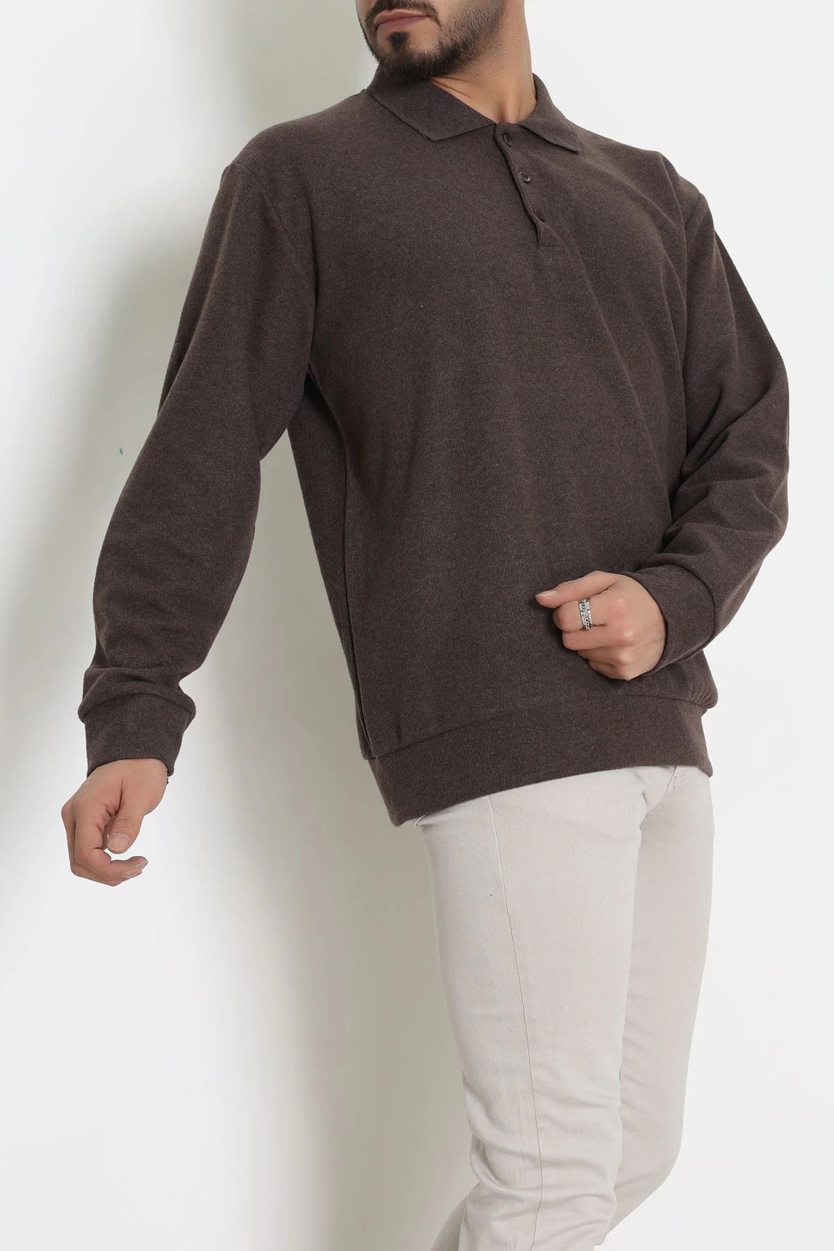 Polo Yaka Selanik Erkek Sweat Kahve