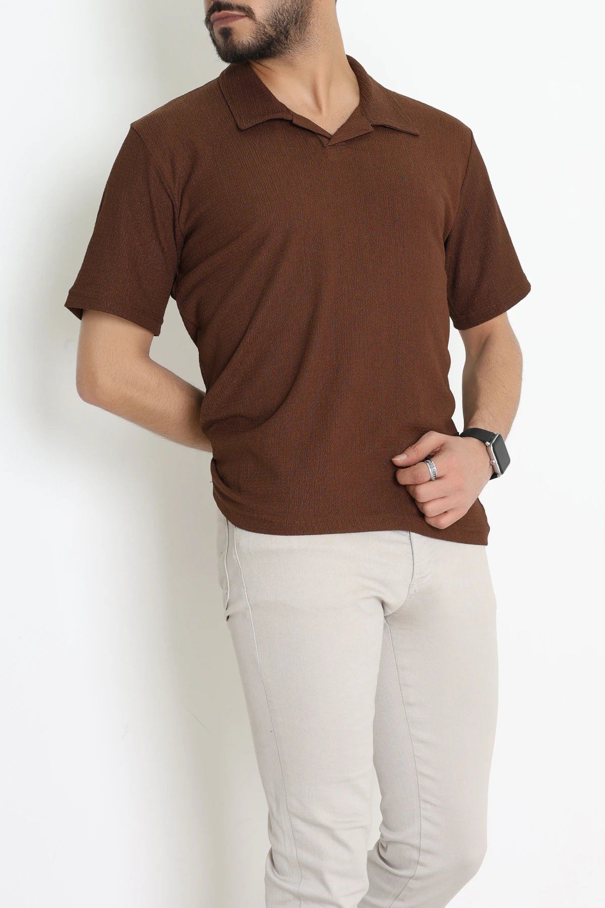 Polo Yaka Bürümcük Erkek Tişört Sütlükahve - 70928.1937.