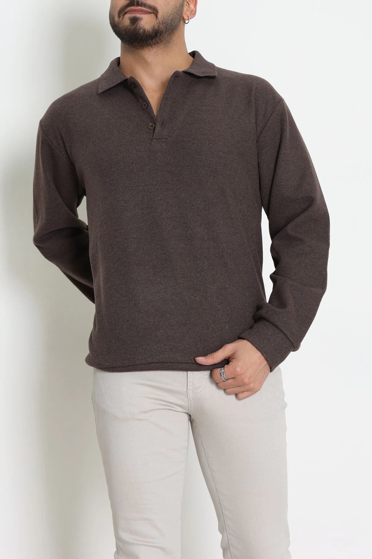 Polo Yaka Selanik Erkek Sweat Kahve