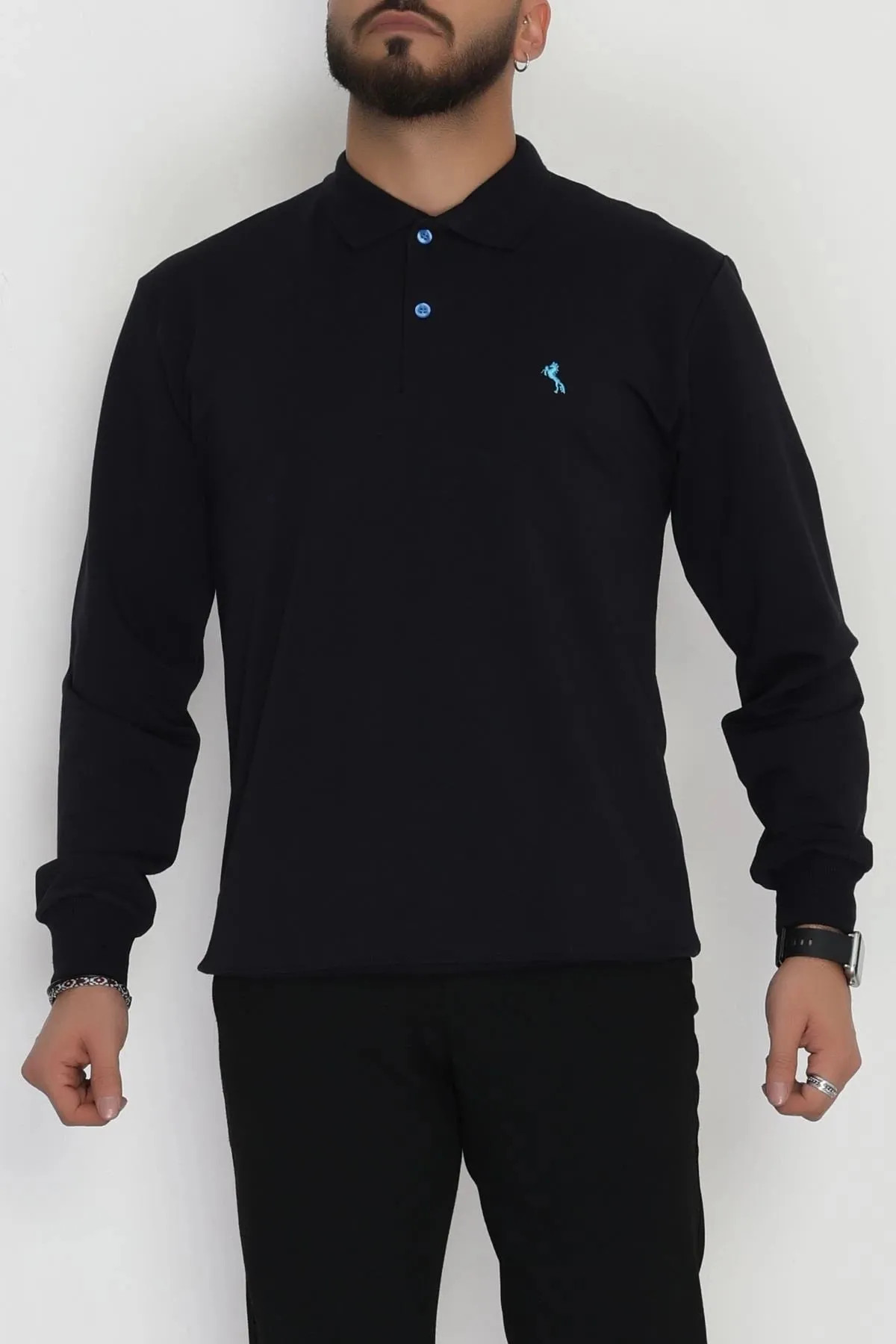 2 İplik Likralı Polo Yaka Erkek Sweat Koyulaci