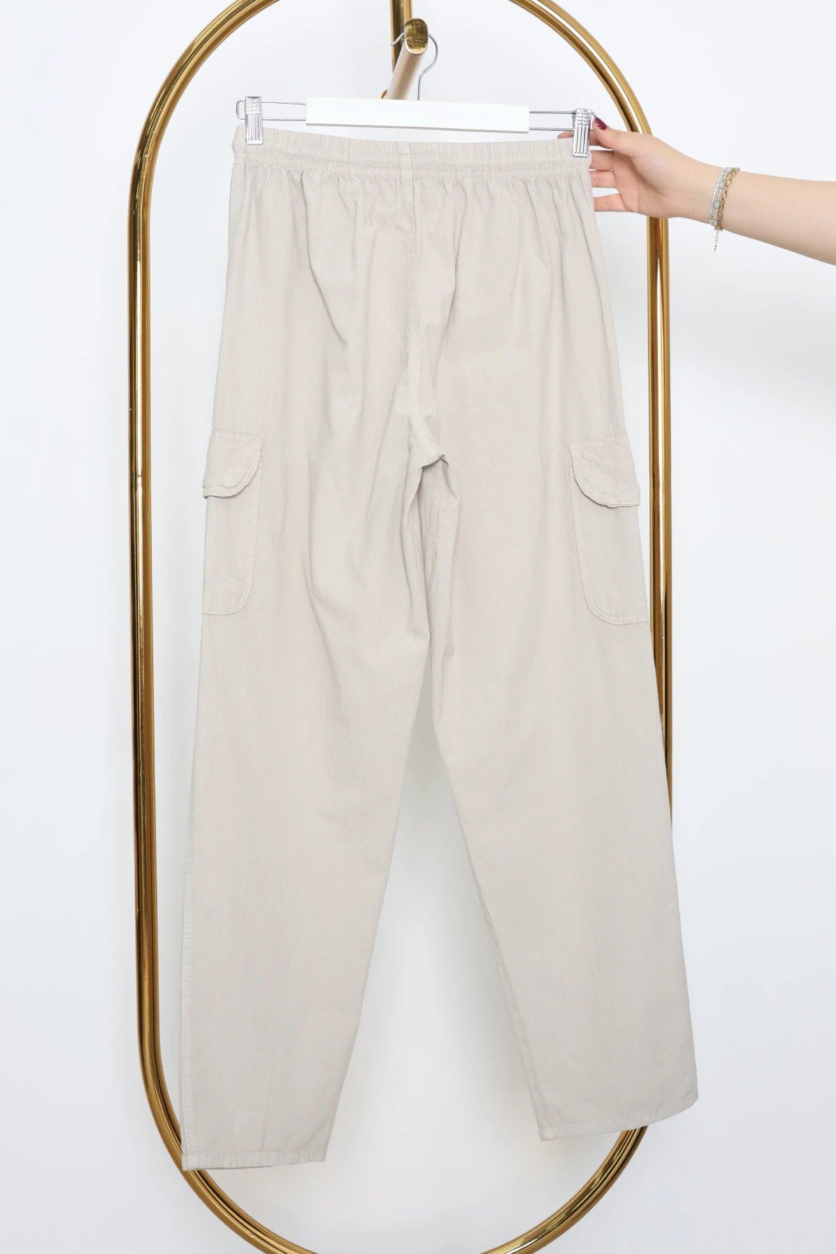 Keten Beli Lastikli Kargo Cepli Erkek Pantolon Taş - 75036.2170.