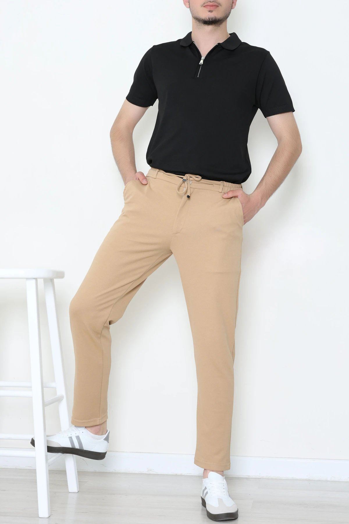 Diogonel Likralı Beli Lastikli Duble Paça Erkek Pantolon Camel - 79002.1937.