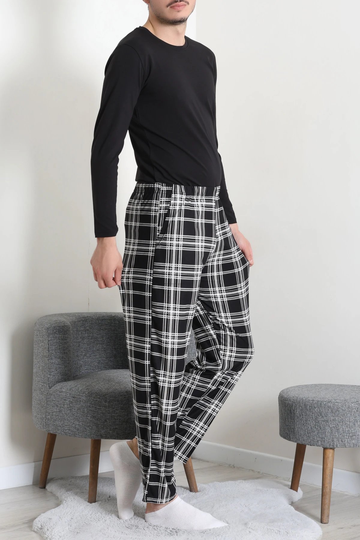 Süet Cepli Erkek Pijama Alt Siyah