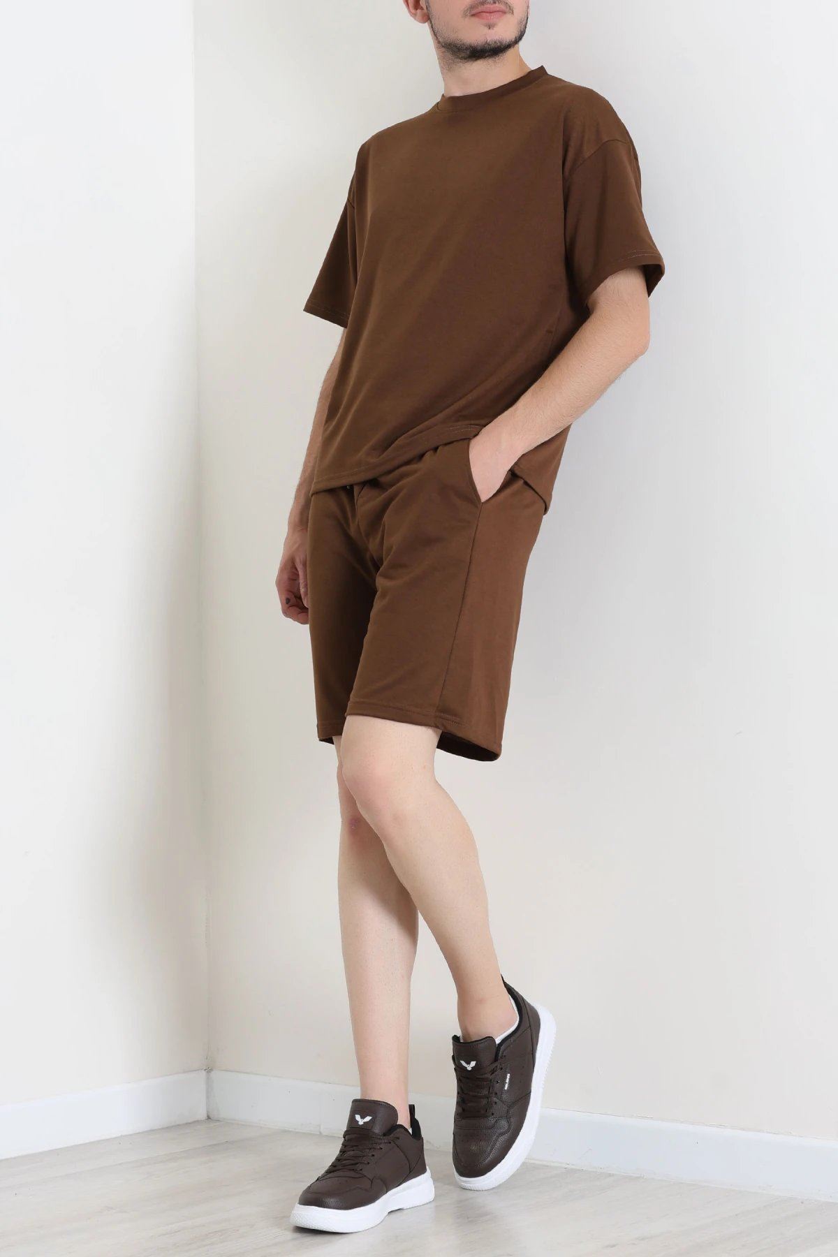 İki İplik Oversize Şortlu Erkek Takım Kahve - 80274.1567.