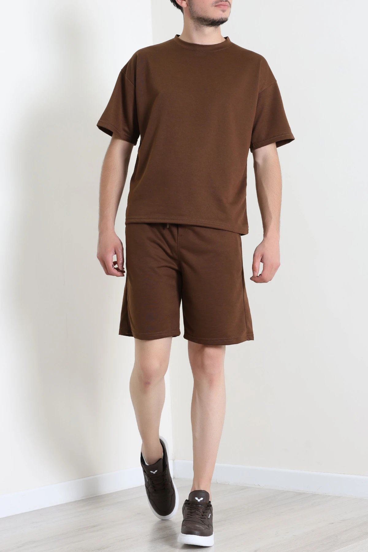 İki İplik Oversize Şortlu Erkek Takım Kahve - 80274.1567.