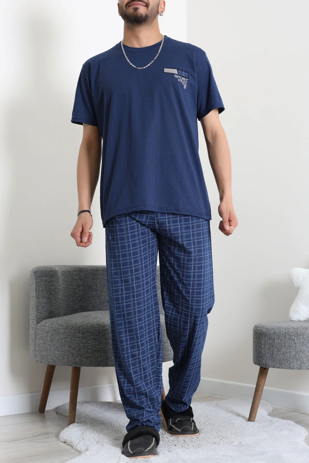 Süprem Ekose Erkek Pijama Takımı Lacivert - 41985.1048.