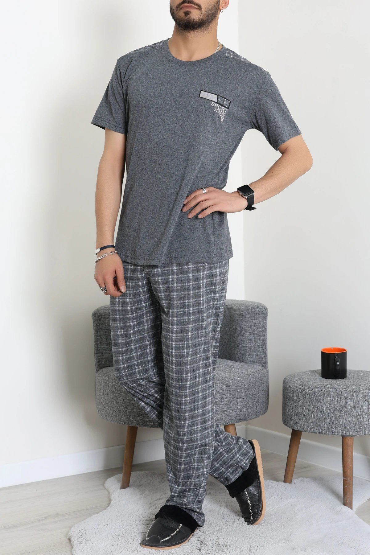 Süprem Ekose Erkek Pijama Takımı Füme - 41985.1048.