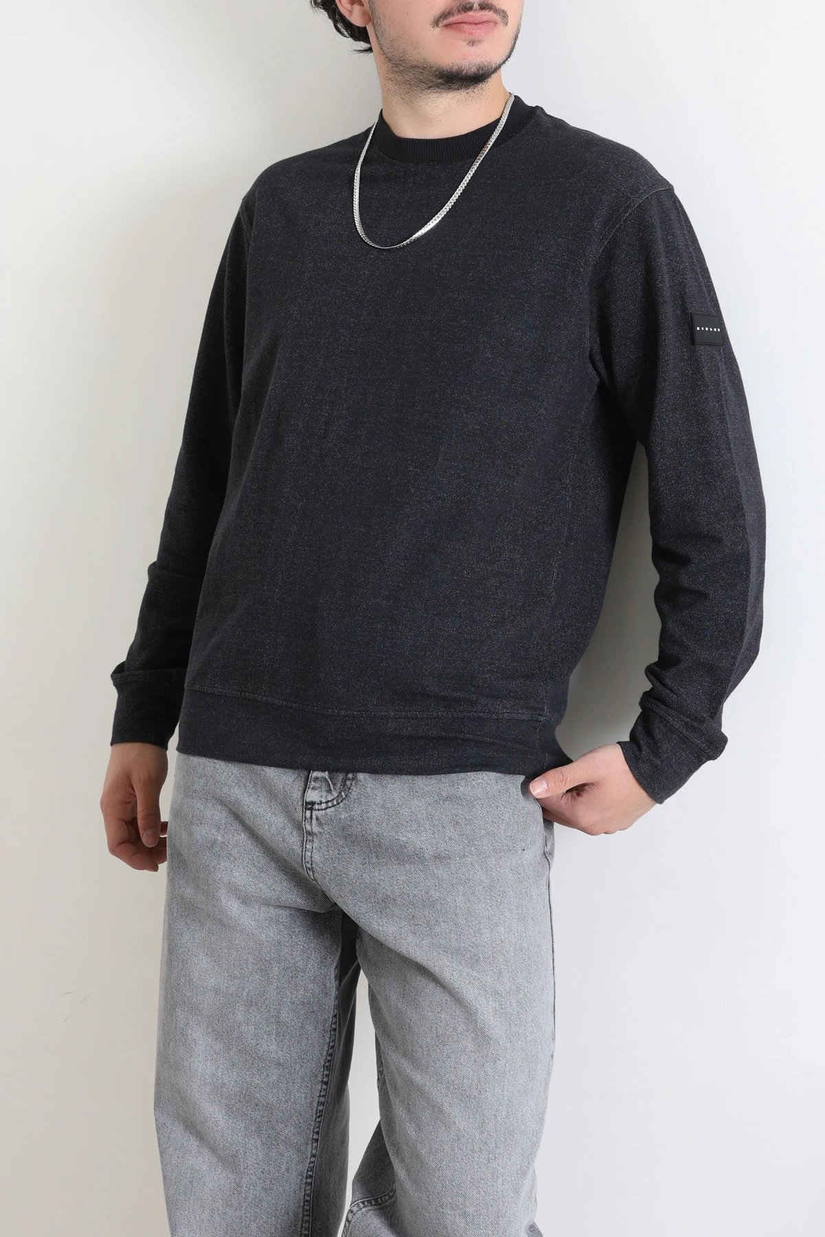 Bisiklet Yaka Uzun Kol Erkek Sweatshirt Siyah
