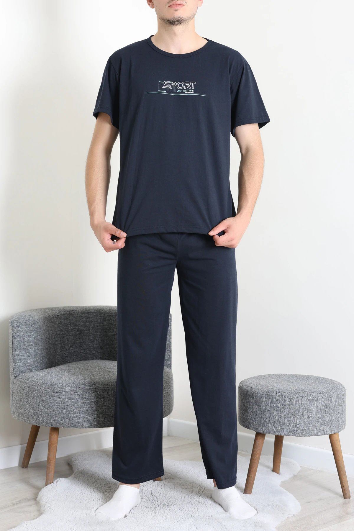 Süprem Baskılı Erkek Pijama Takımı Lacimavi - 75181.1961.