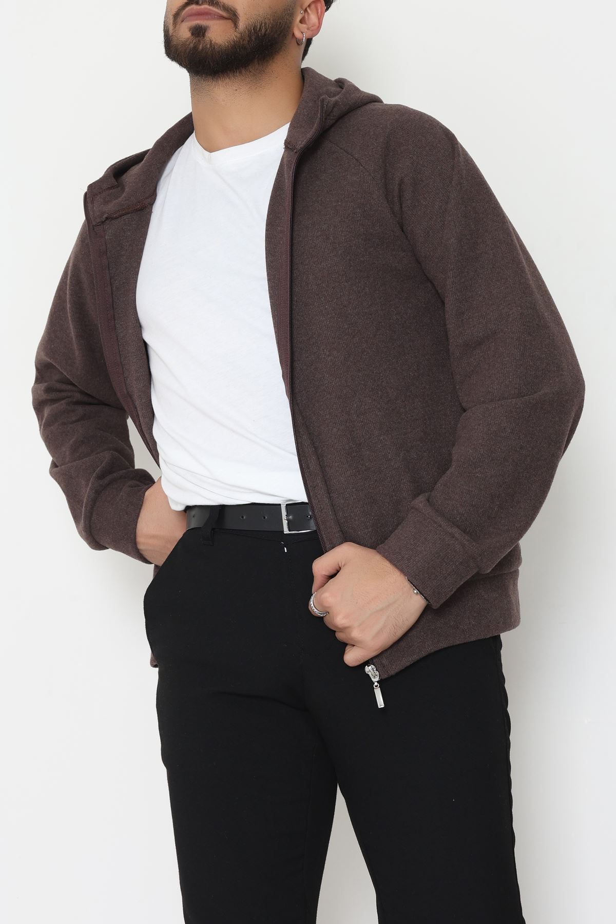 Selanik Kumaş Kapşonlu Erkek Sweat Acıkahve - 42799.1567.
