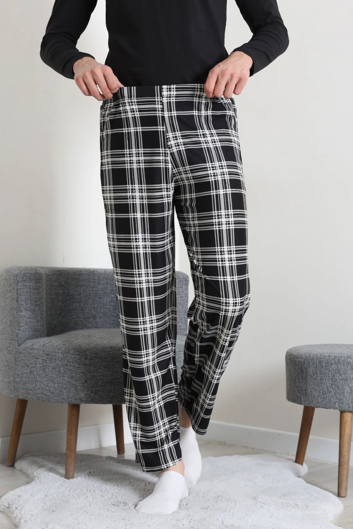 Süet Cepli Erkek Pijama Alt Siyah