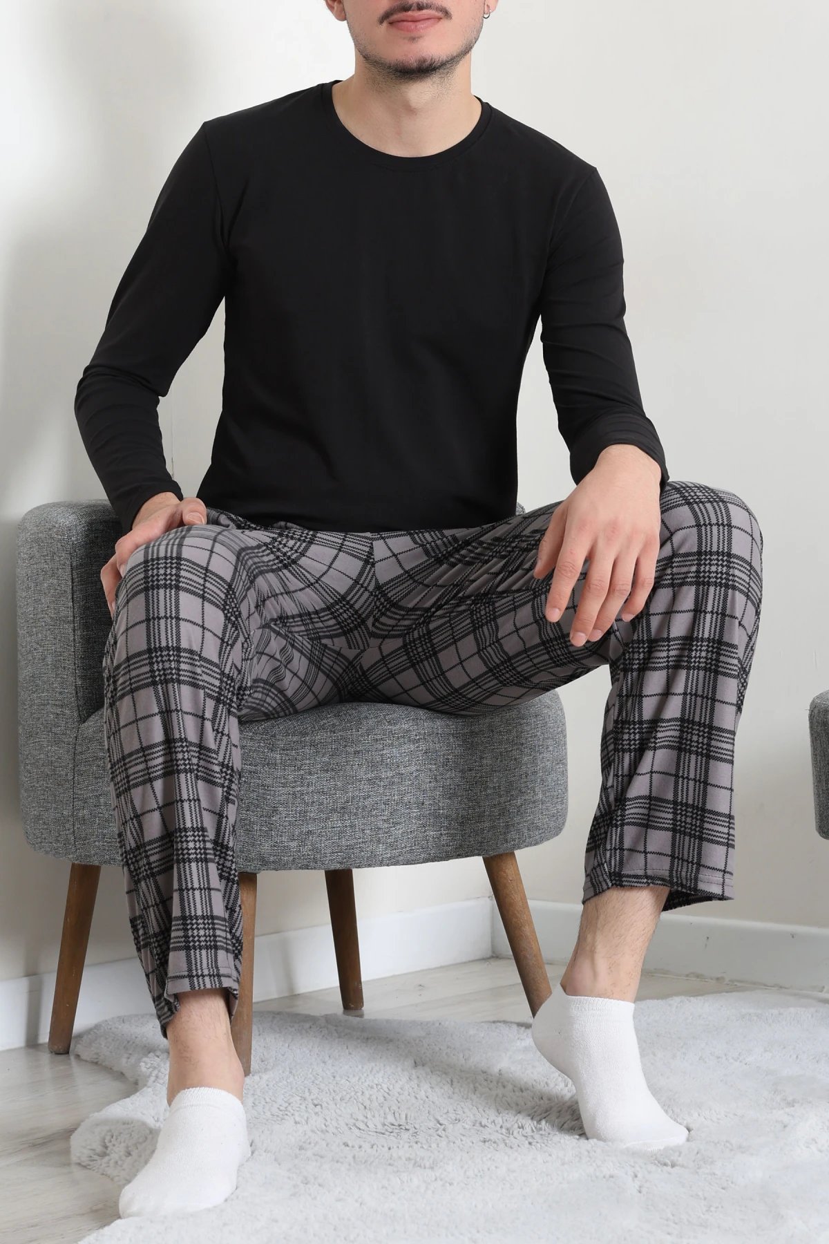 Süet Cepli Erkek Pijama Alt Gri
