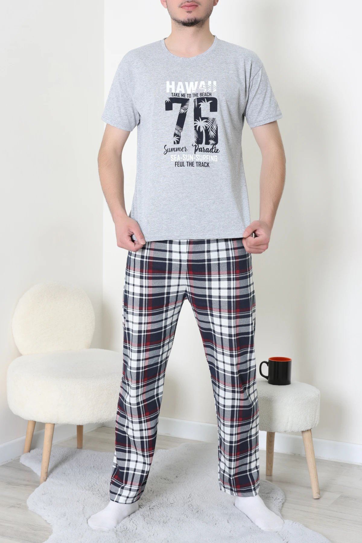 Süprem Erkek Pijama Takımı Grikırmızı - 42789.1838.