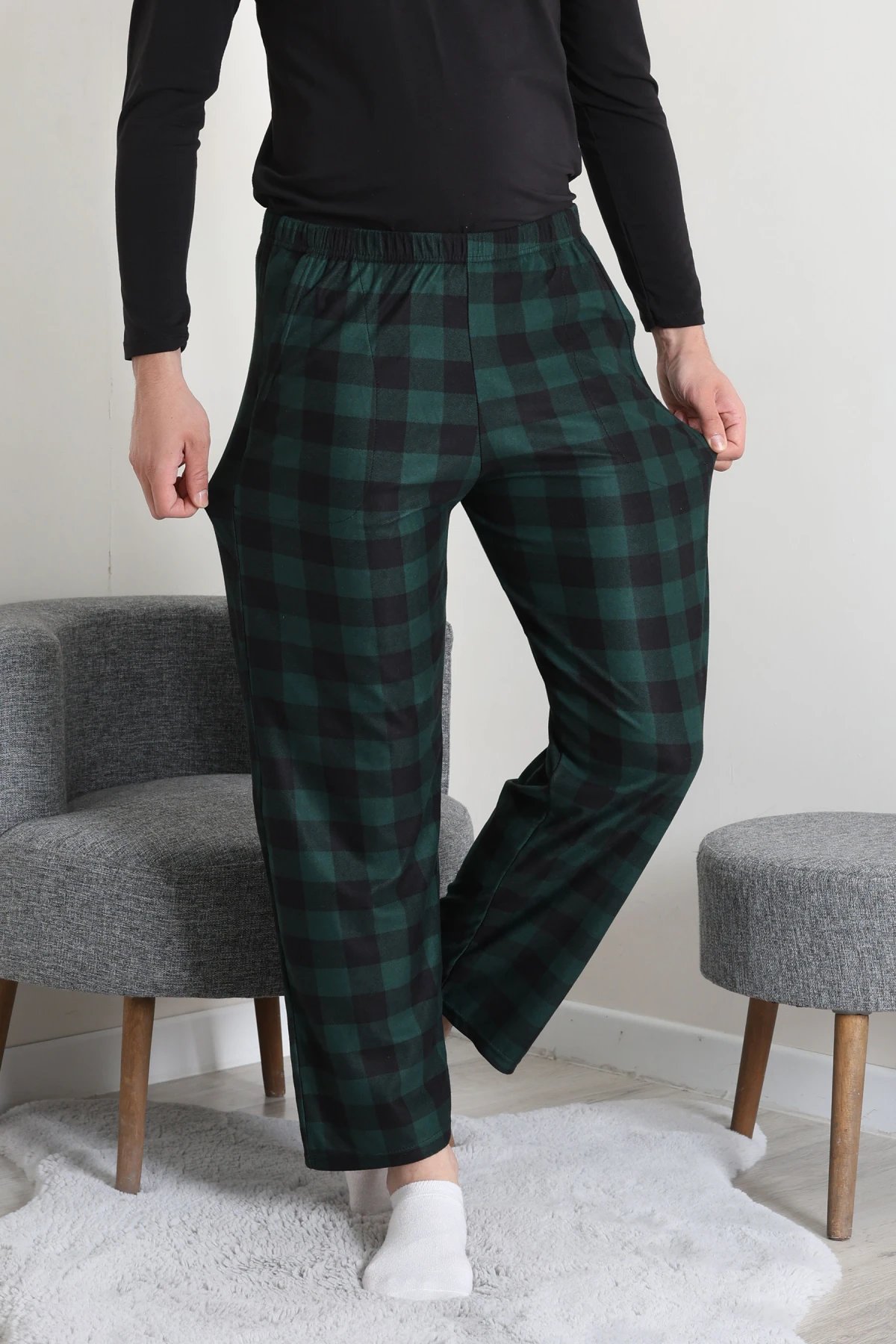 Süet Cepli Erkek Pijama Alt Zümrüt