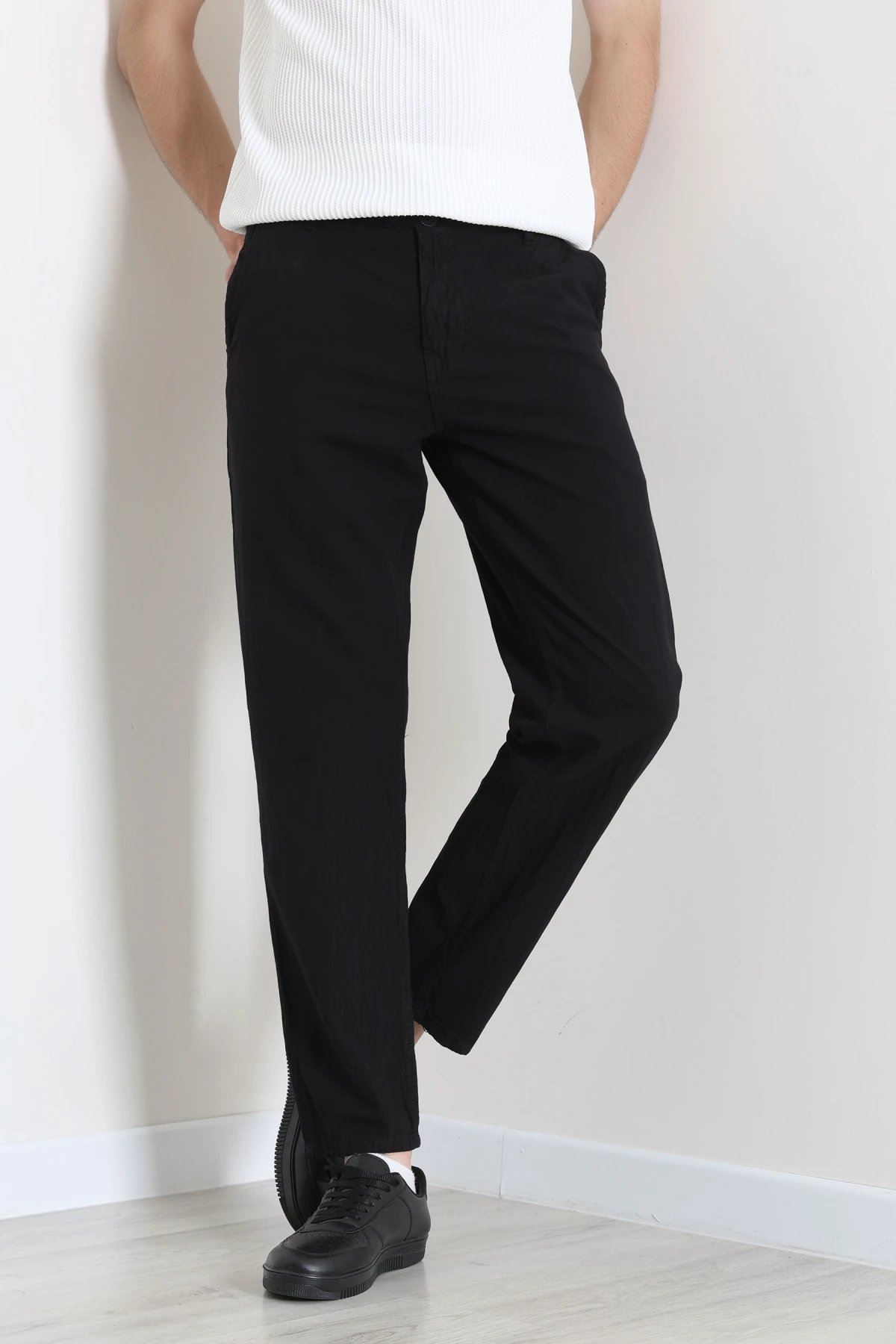 Regular Fit Keten Erkek Pantolon Siyah - 71879.1947.