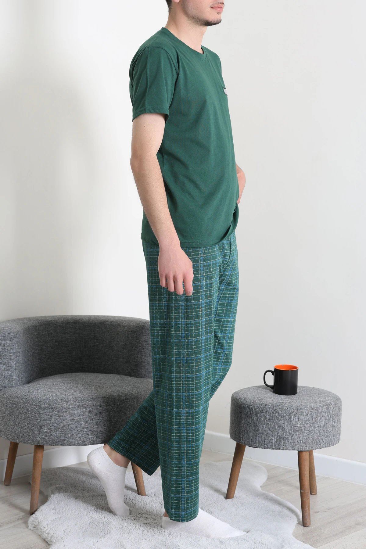 Kısa Kollu Erkek Pijama Takımı Koyuyeşil - 41985.1048.