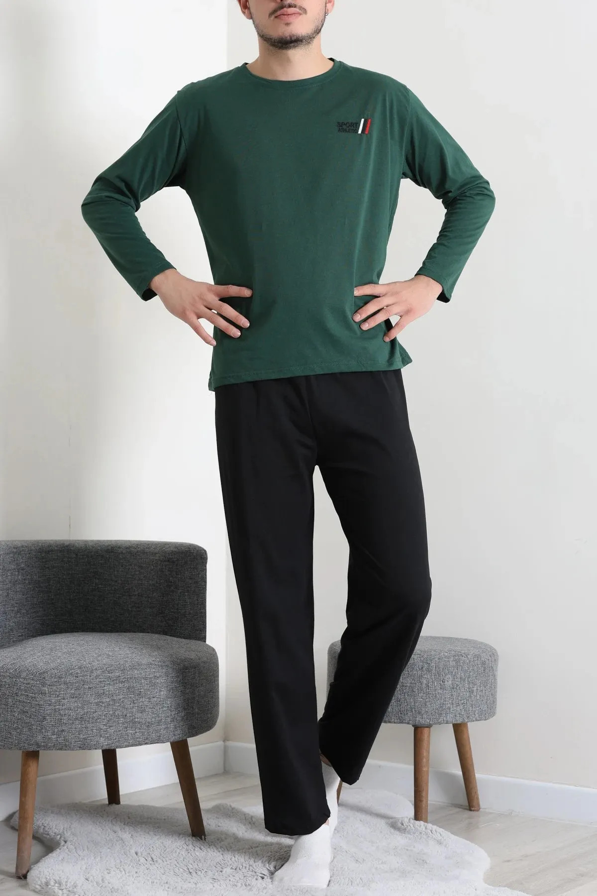 Süprem Nakışlı Erkek Pijama Takımı Zümrüt