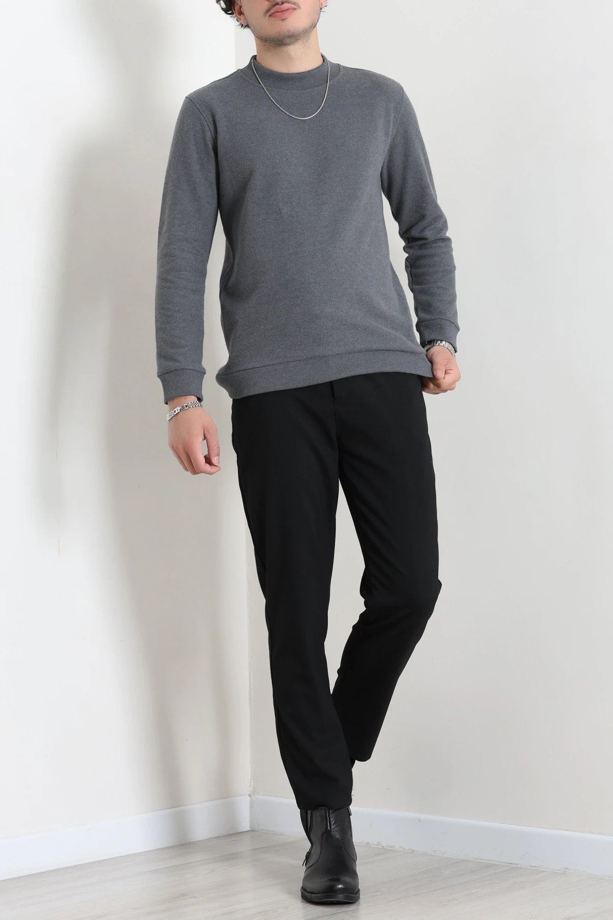 Selanik Yarım Boğazlı Erkek Sweat Füme