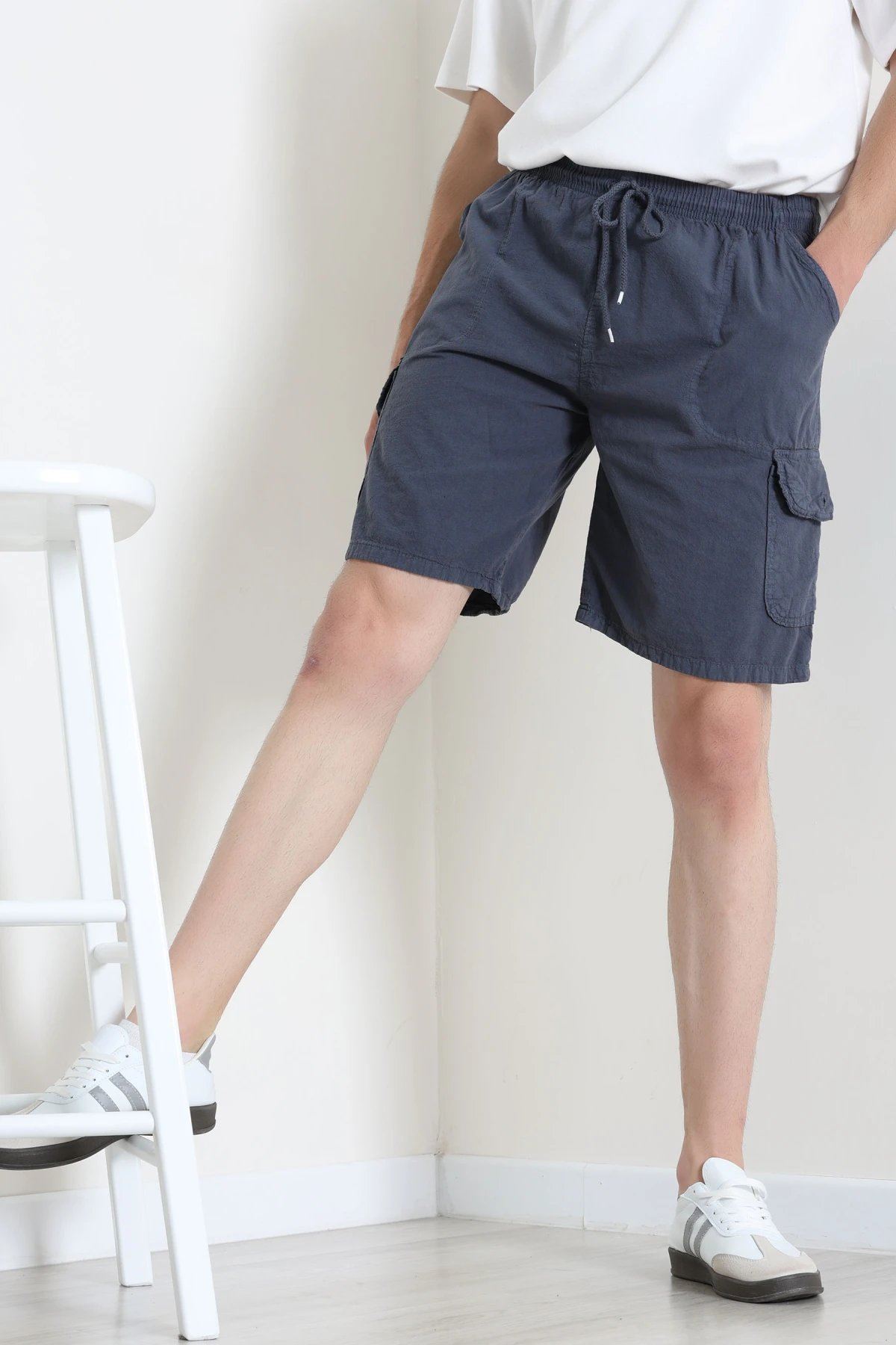 Keten Beli Lastik Kargo Cep Şort Antrasit - 75184.2170.