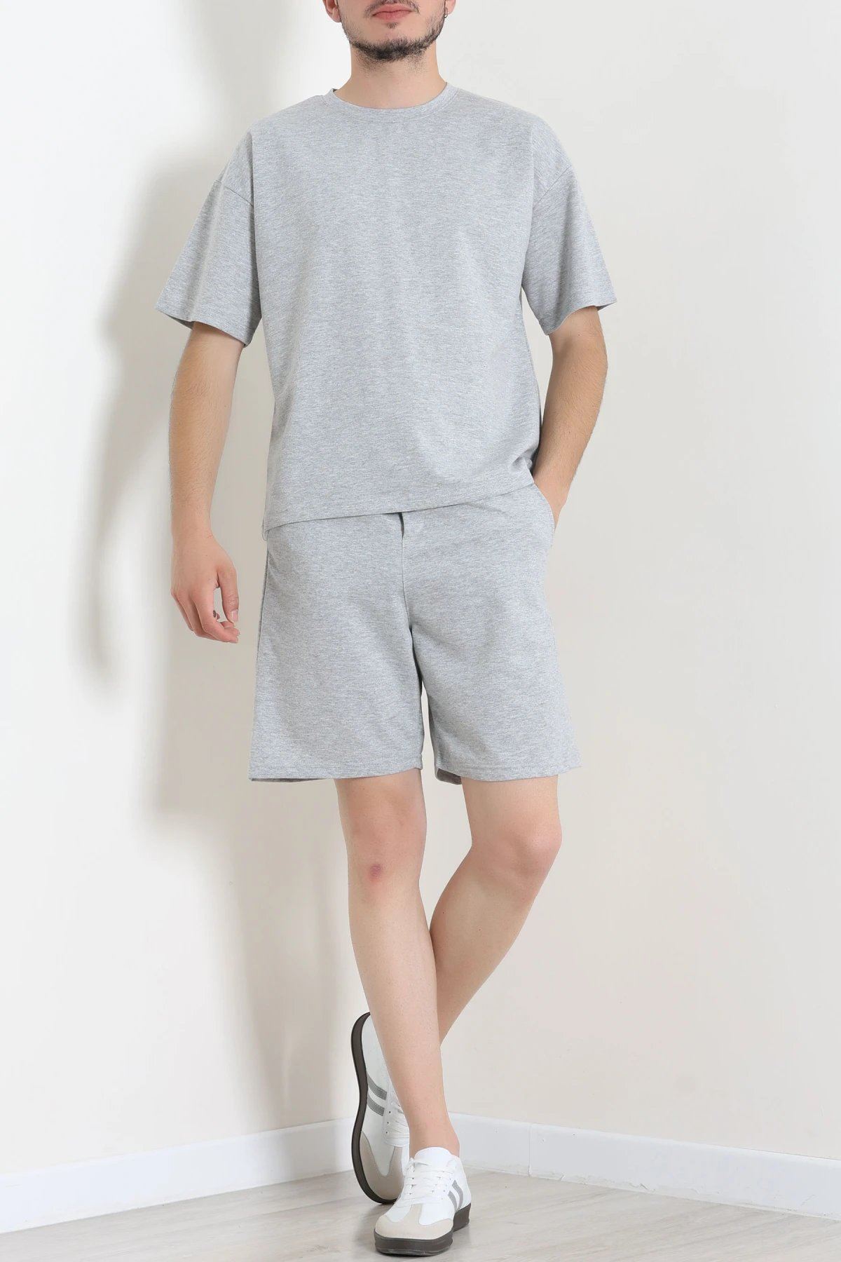İki İplik Oversize Şortlu Erkek Takım Gri - 80274.1567.