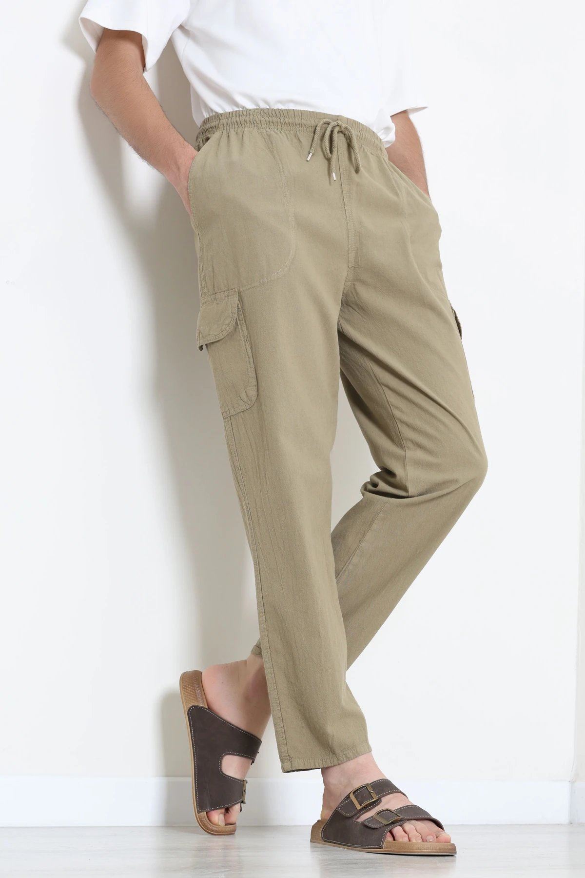 Keten Beli Lastikli Kargo Cepli Erkek Pantolon Açıkhaki - 75036.2170.