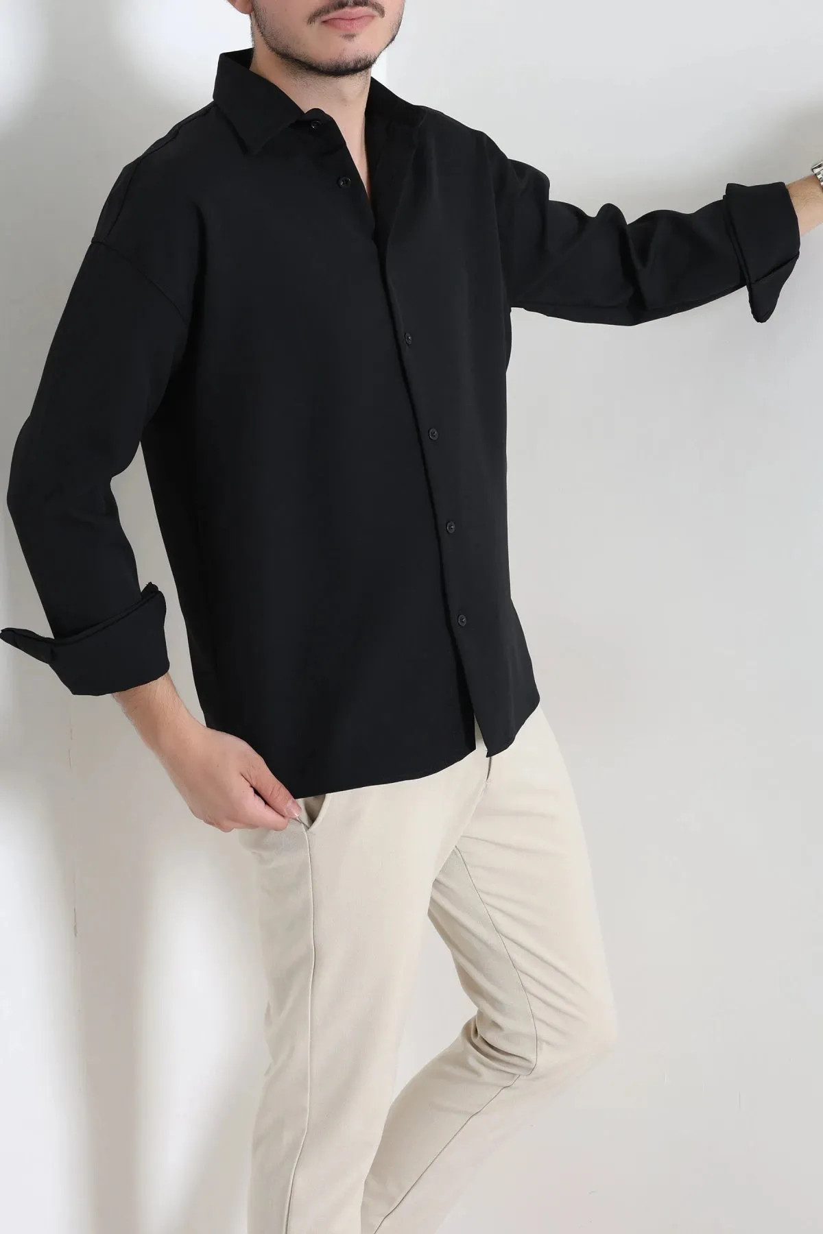 Oversize Dabıl Erkek Gömlek Siyah