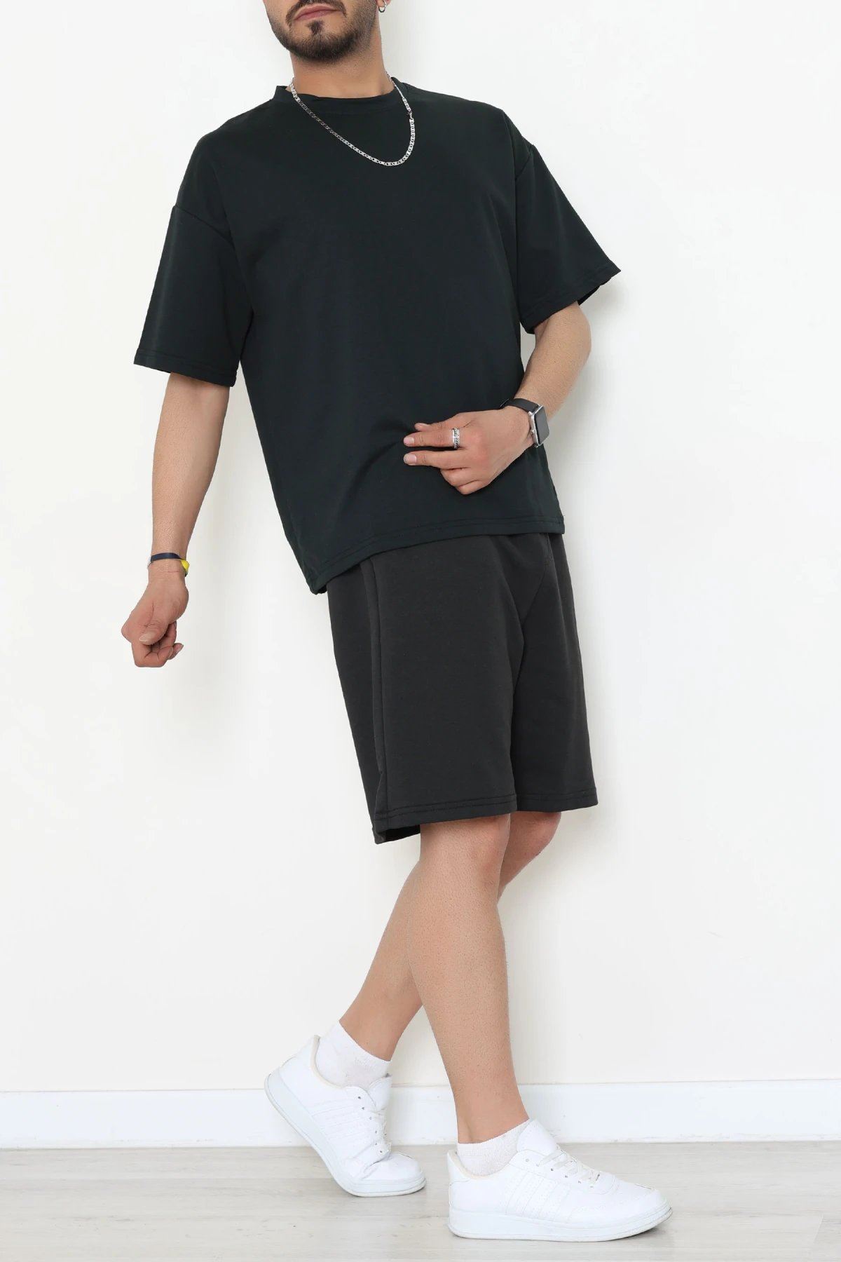 İki İplik Oversize Şortlu Erkek Takım Siyah - 80274.1567.