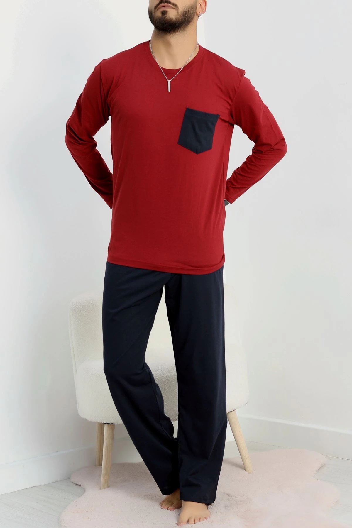 Cep Detay Süprem Erkek Pijama Takımı Bordo - 42218.1048.