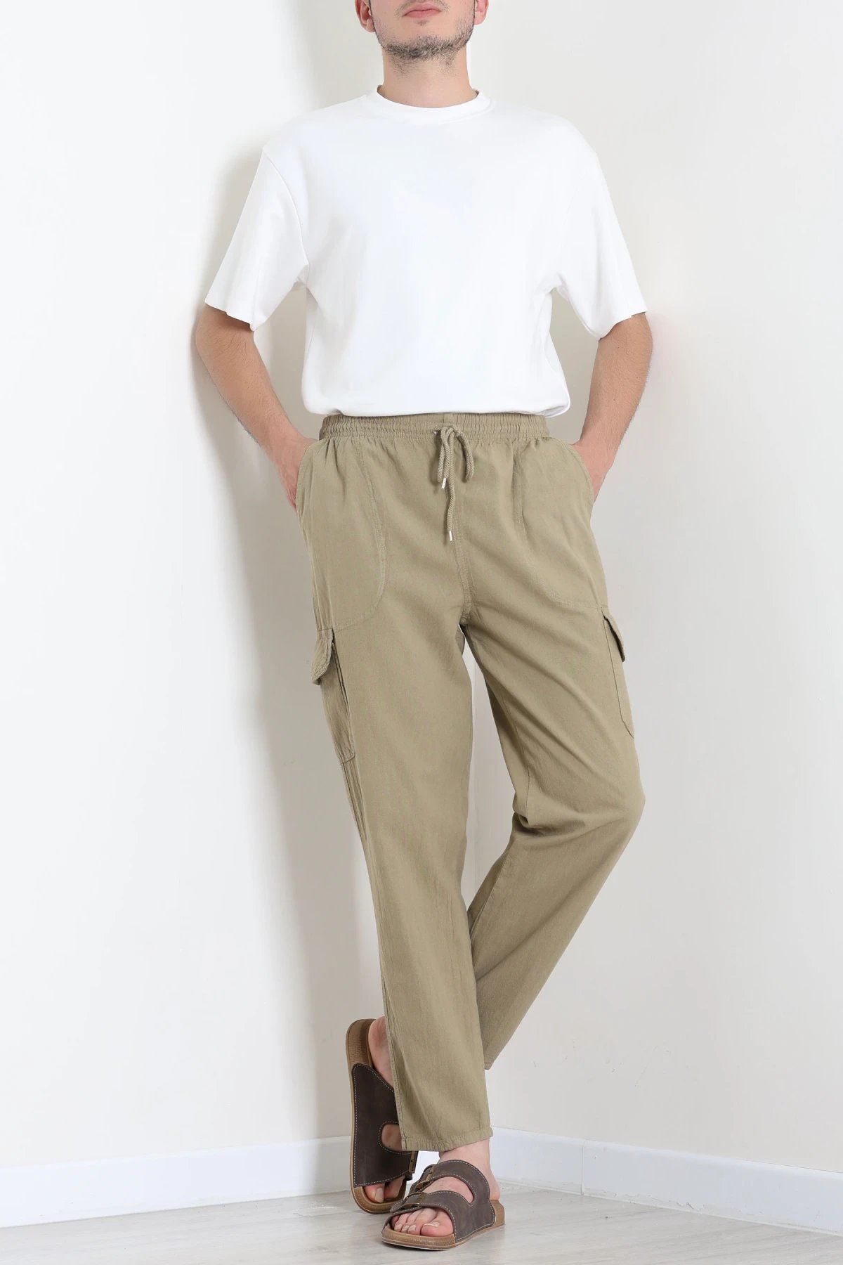 Keten Beli Lastikli Kargo Cepli Erkek Pantolon Açıkhaki - 75036.2170.