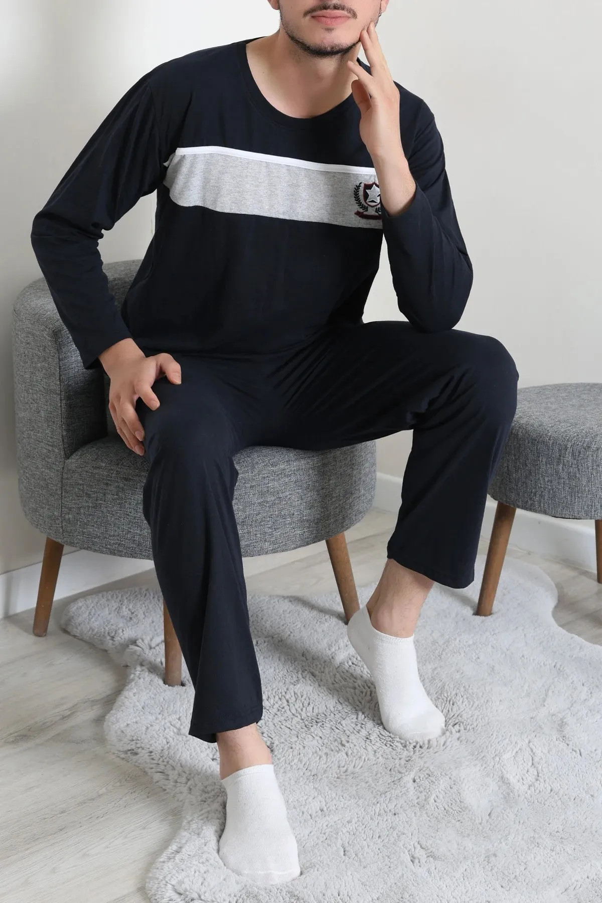 Süprem Baskılı Erkek Pijama Takımı Lacivert