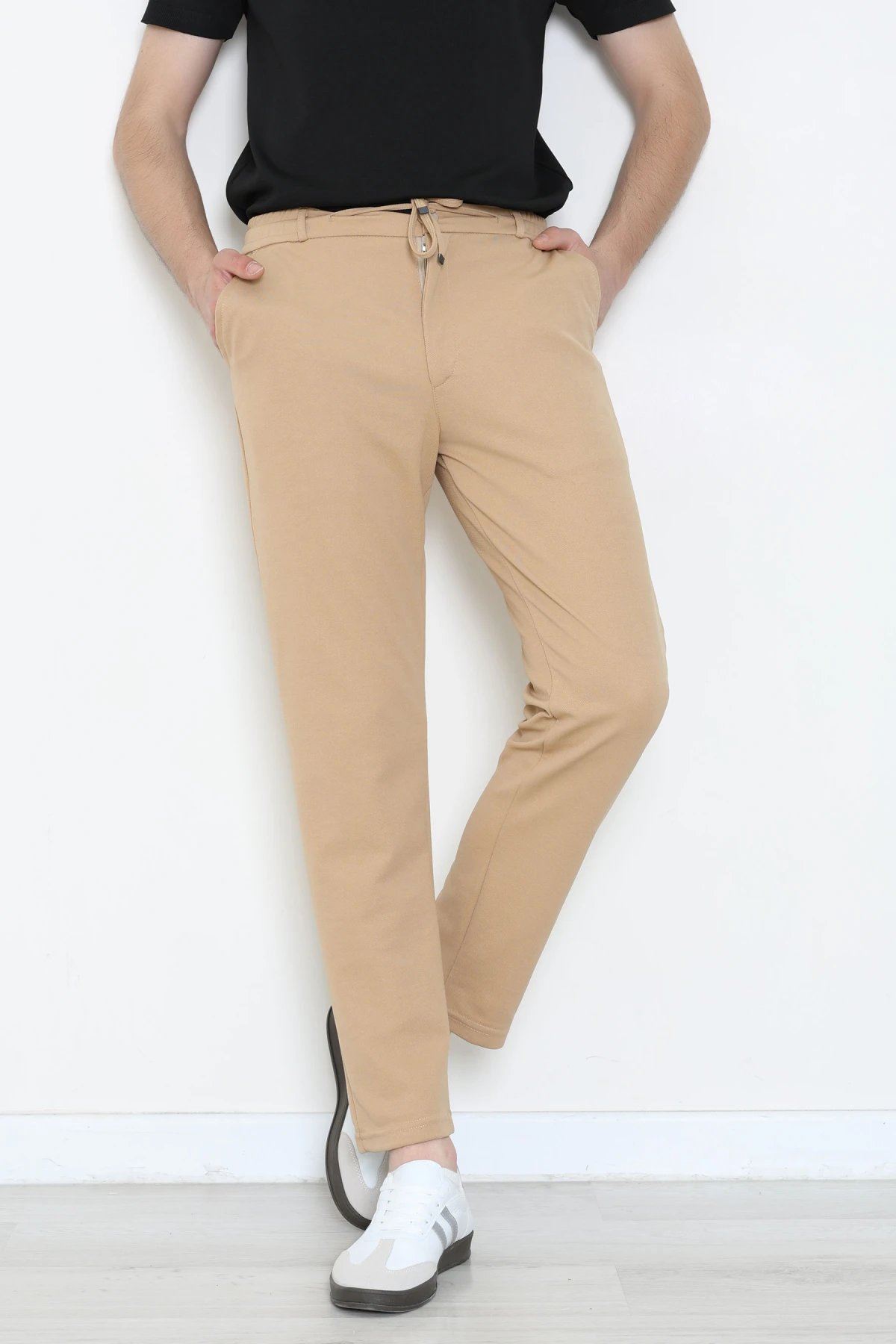 Diogonel Likralı Beli Lastikli Duble Paça Erkek Pantolon Camel - 79002.1937.