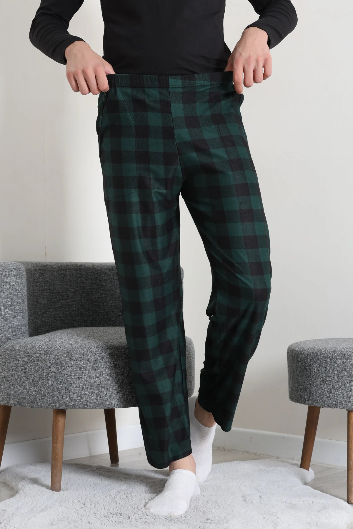 Süet Cepli Erkek Pijama Alt Zümrüt